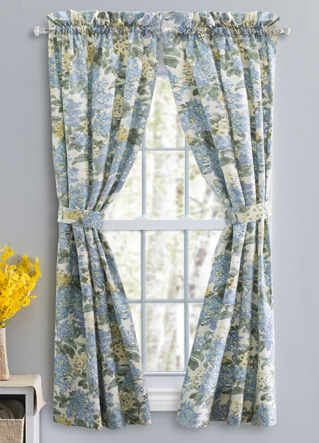 Hydrangea, 68"W X 63"L Tailored Curtain Pair With Tiebacks