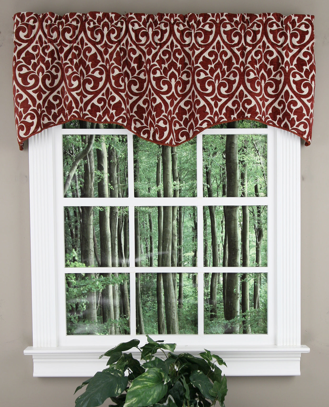 Scalloped discount Valance in Brunswick Stone Beige Stripe