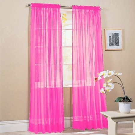 Solid Bright Voile Sheer Curtain Panel (Pair)