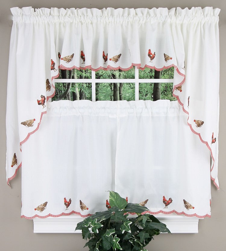 Roosters Embroidered Insert Valance